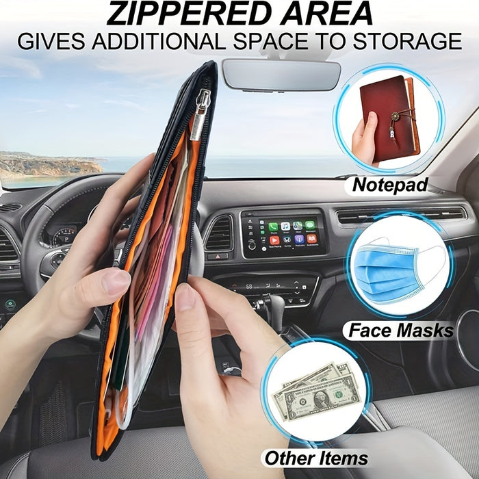 Car Sun Visor Organizer, Car Glasses Clip Storage Pocket Sunglasses Holder With Zipper Pocket For Car, Truck, SUV Auto Interior Accessories