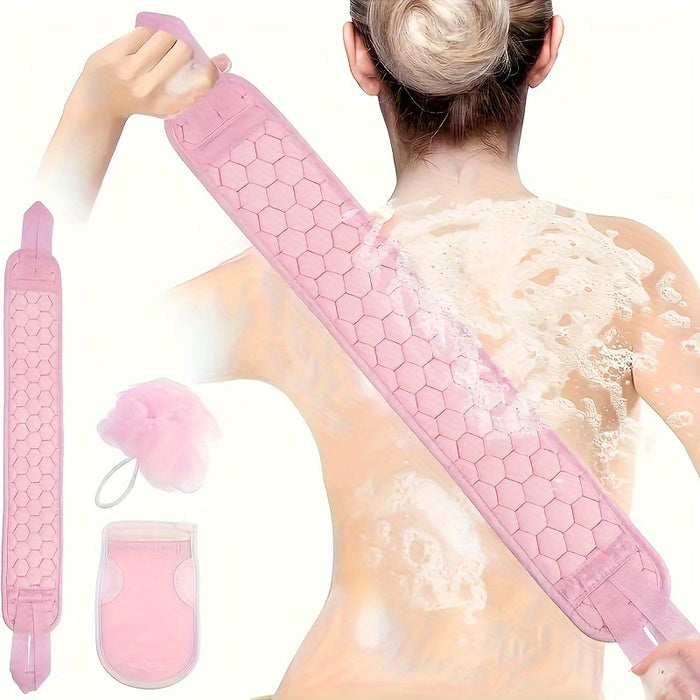 Deep Clean & Skin Renewal 3pcs Exfoliating Bath Set - Shower Scrubber, Back Brush & Mud Gloves