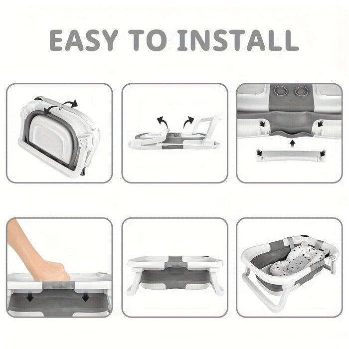 Foldable Baby Bathtub with Thermometer, Portable Travel Newborn Bathtub, with Soft Pad And Thermometer, Drainage Hole, Durable Foldable Youngsters Bathtub for 0-36 Months, Thickened Non-Slip Cushion, Smart Temperature Measure