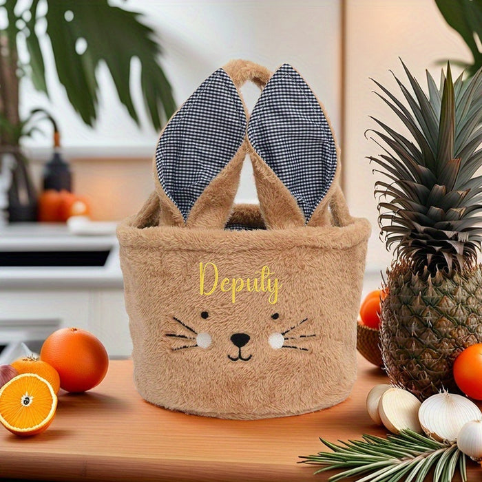 (Embroidery Customization) Easter Fashion Personalized Plush Two Picture Handheld Basket, Storage Basket, Storage Basket, Storage Bag, Personalized Embroidery Customization, Perfect Easter Gift, Best Gift for Family, Lovers a