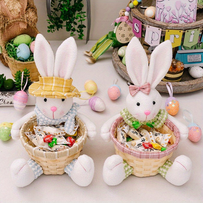 1pc/2pcs Easter Fun Creative Storage Rabbit Holding a Basket Used for Holiday Decoration Party Center Decoration