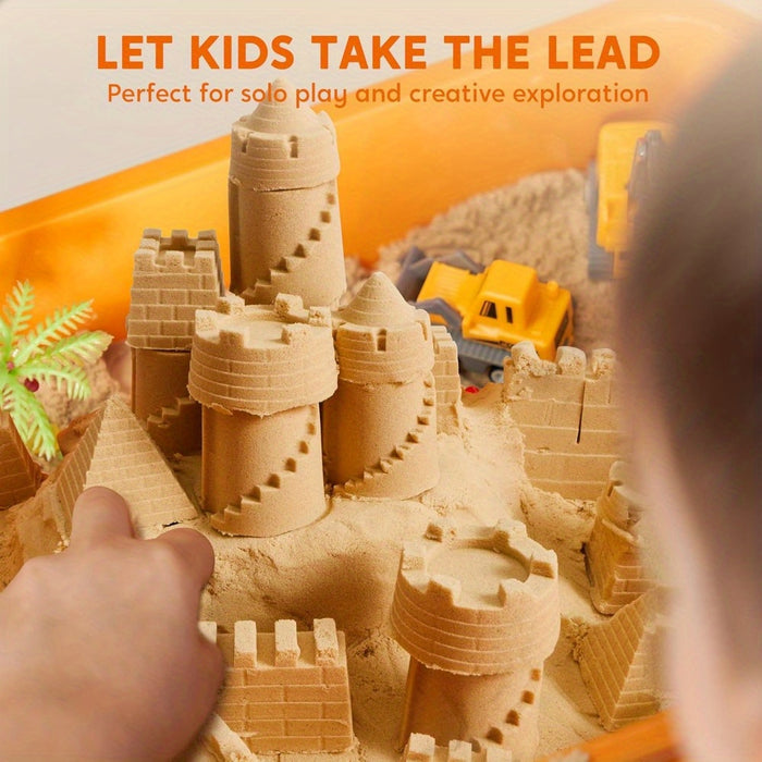 DIY Construction Sensory Bin for Toddlers with Glow in The Dark Stones, Sandbox with Lid Castle Building kit, Preschool Learning Activities Gifts for Boys Girls Age 3+