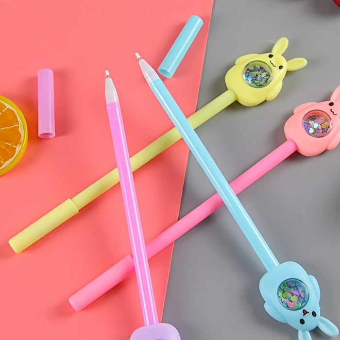 4pcs Sparkling Bunny Gel Pens - Perfect Easter Gift, Black Ink, Smooth Writing for School & Office Supplies, Gel Pens, Festival Supplies