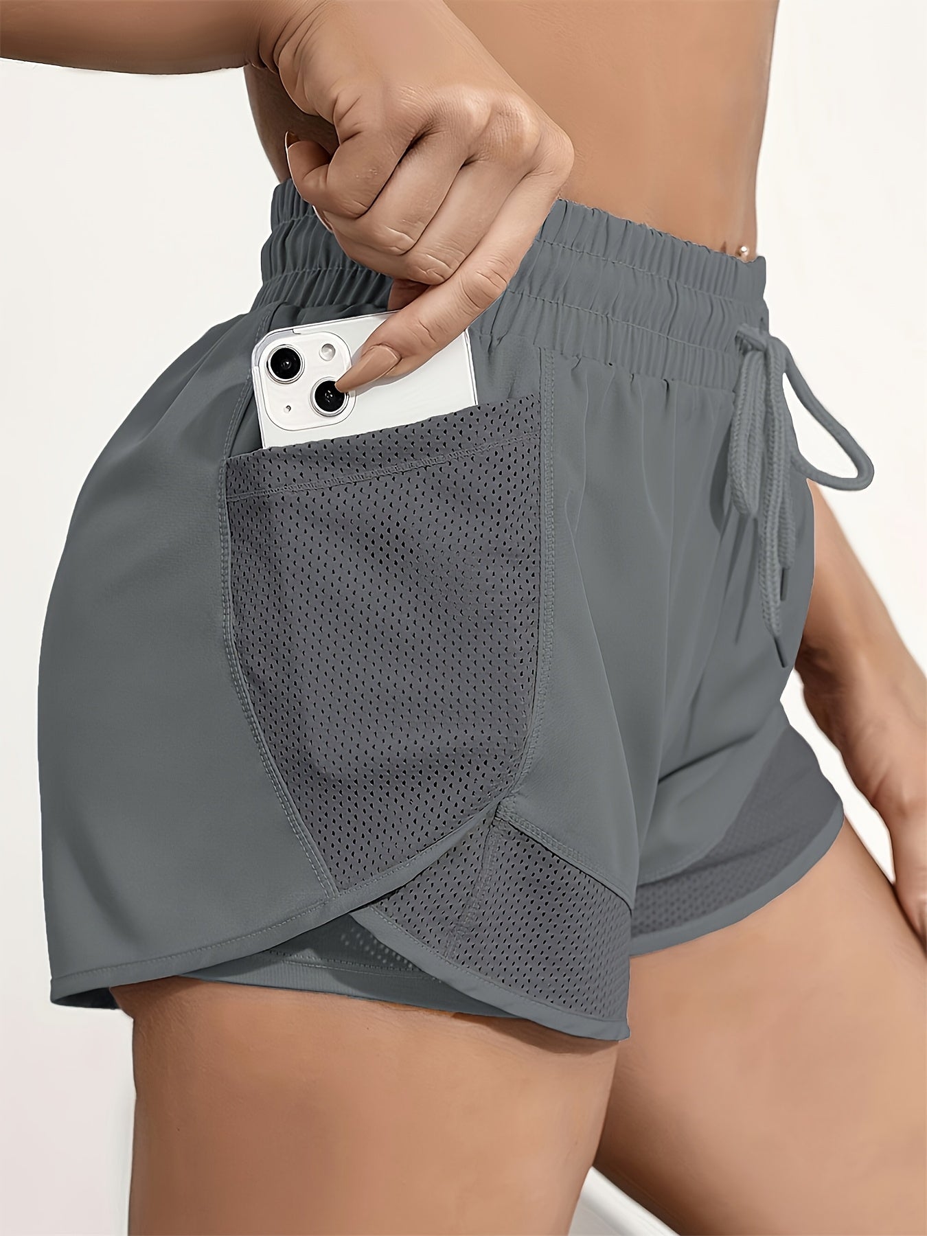 Women's 2-in-1 Yoga Shorts with Quick-Drying Fabric and Mesh Pockets for Casual Fitness and Gym Workouts