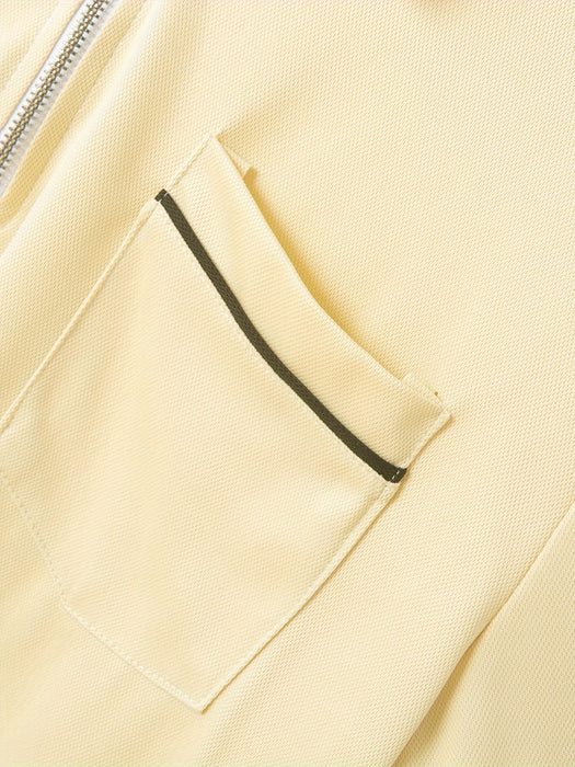 Men's Casual Long Sleeve Zipper Lapel Shirt with Chest Pocket, Spring/Fall Outdoor Wear