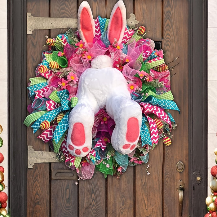 Electric Easter Bunny Wreath with Thief Ears - Classic Spring Door Decor, No Power Needed, Perfect for Home & Party