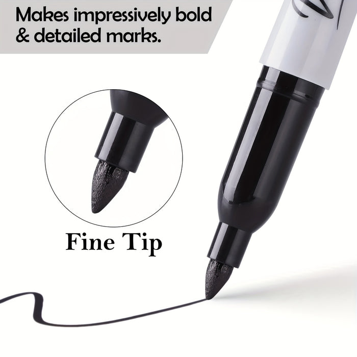 10pcs Black Permanent Markers Fine Tip, Waterproof, Smear Proof, Quick Drying for Office School Supplies