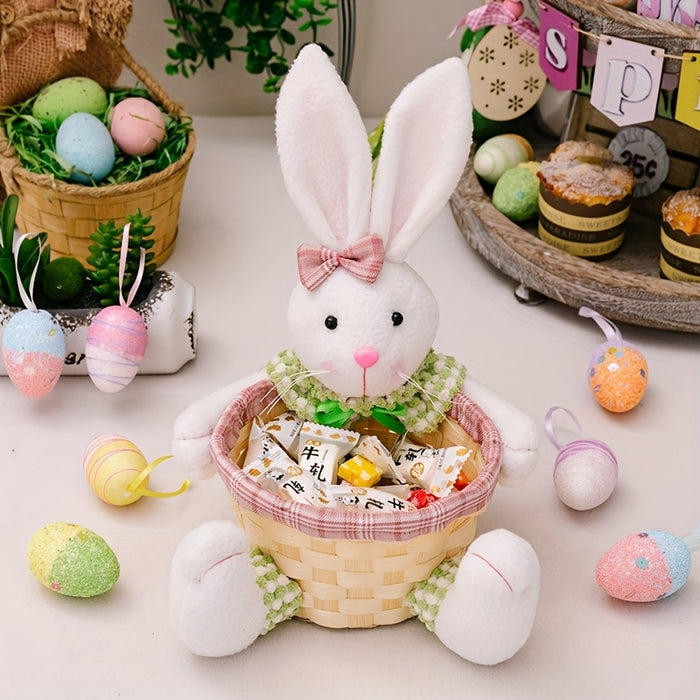 1pc/2pcs Easter Fun Creative Storage Rabbit Holding a Basket Used for Holiday Decoration Party Center Decoration