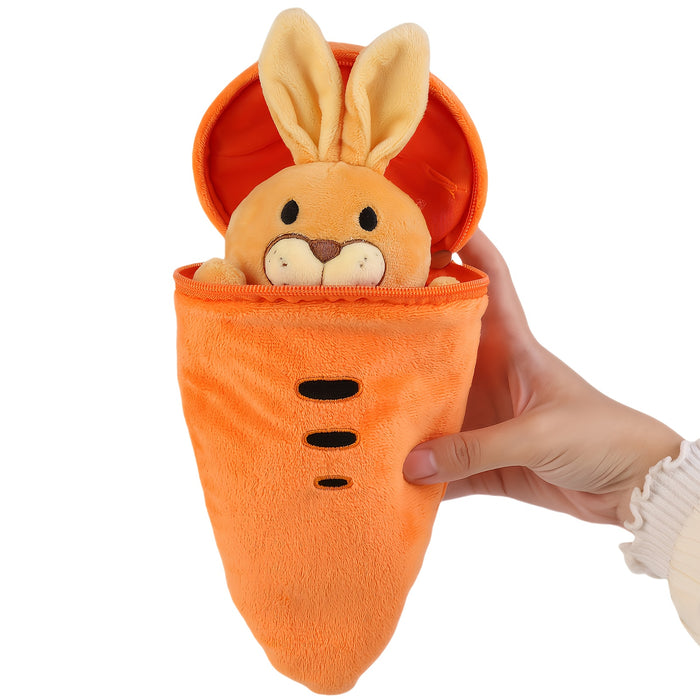 Easter Bunny Plush Toy with Zip-Up Carrot Hideaway - 11" Orange Polyester Stuffed Animal, Perfect for Birthday & Holiday Gifts, Cozy Sofa Decor