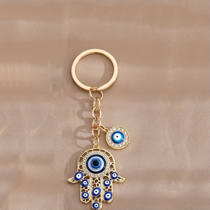 Alloy Eye Keychain Amulet Zircon Key Ring Purse Bag Backpack Car Charm For Ramadan Father's Day