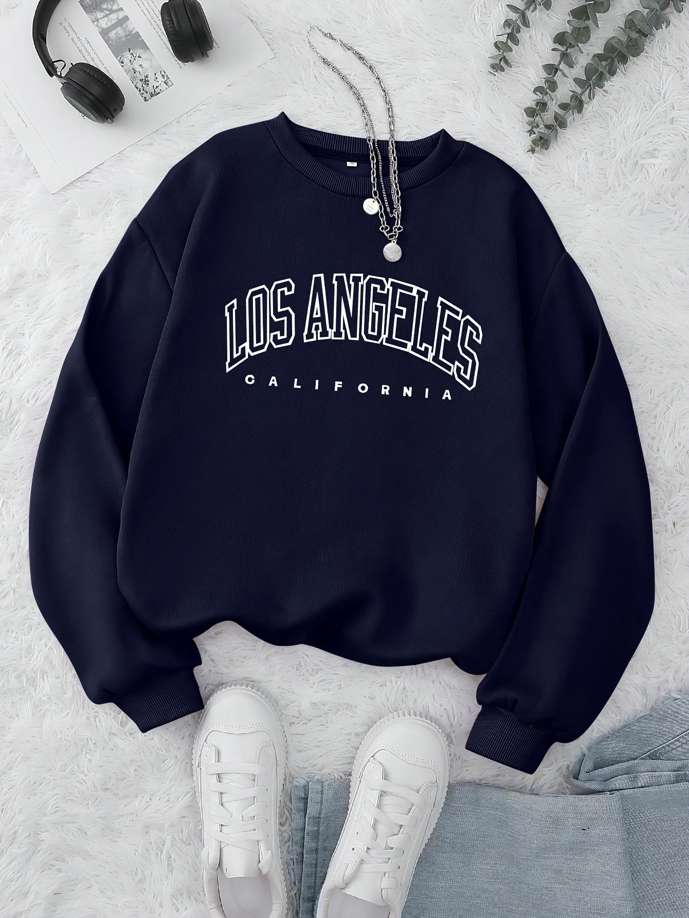 Los Angeles Print Preppy Crewneck Sweatshirt for Women, Long Sleeve Winter Fall Casual Cozy Sweatshirt