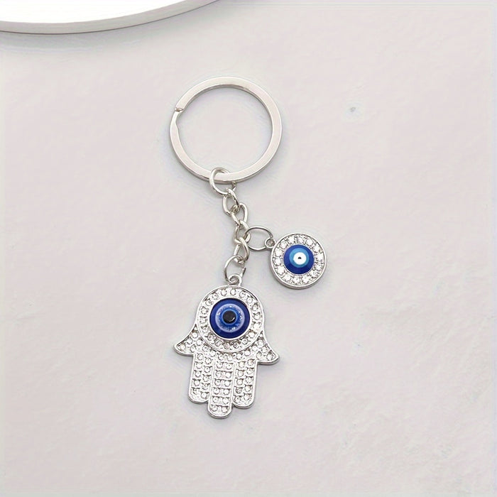 Alloy Eye Keychain Amulet Zircon Key Ring Purse Bag Backpack Car Charm For Ramadan Father's Day