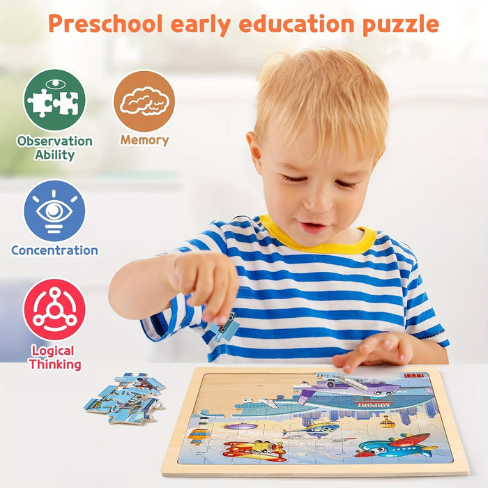 SYNARRY Wooden Car Puzzles For Children, 6 Packs Of 60 Pieces Puzzle Preschool Education Toy Gift For Boys And Girls