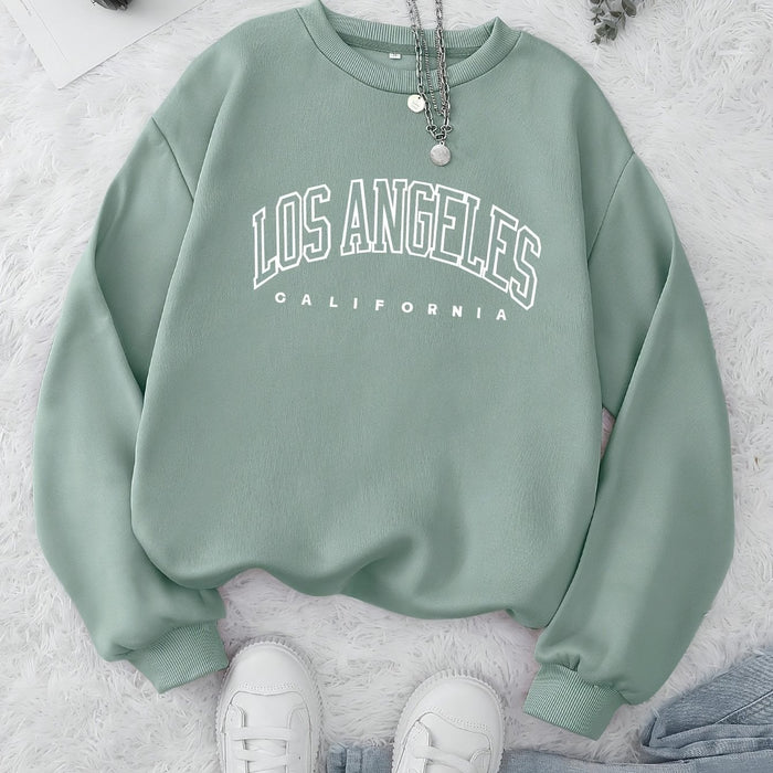 Los Angeles Print Preppy Crewneck Sweatshirt for Women, Long Sleeve Winter Fall Casual Cozy Sweatshirt
