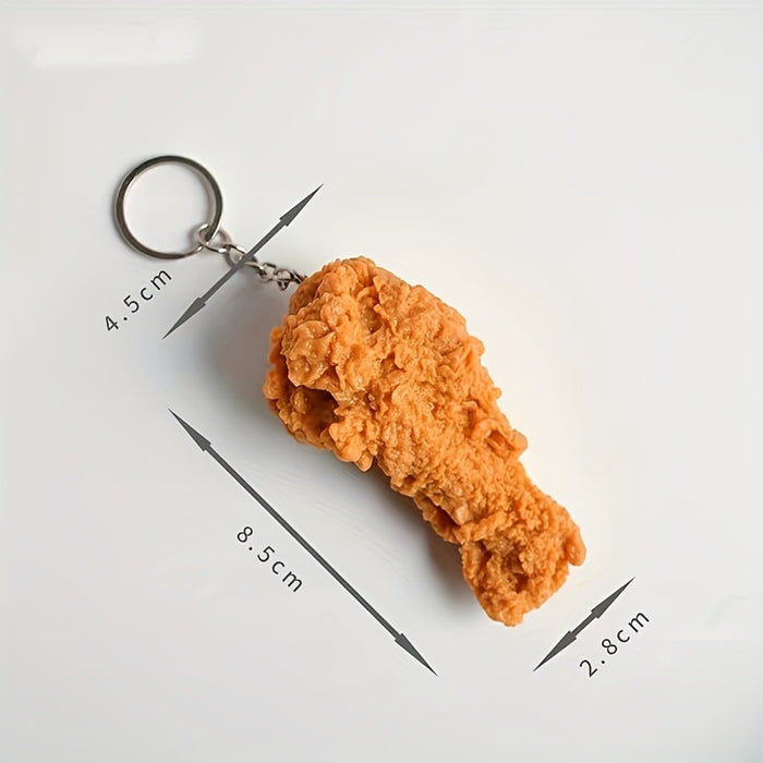 Simulation Fried Chicken Keychain Cute Funny PVC Key Chain Ring Purse Bag Backpack Charm Earbud Case Cover Accessories Photo Booth Props Gift