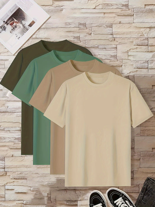 Men's Home Wear Solid Color T-shirt 4pcs Set