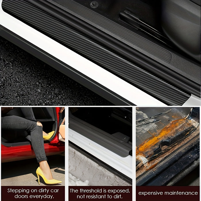 5pcs Carbon Fiber Car Door Sill Protectors - Scratch Guard Covers for 99% of Vehicles