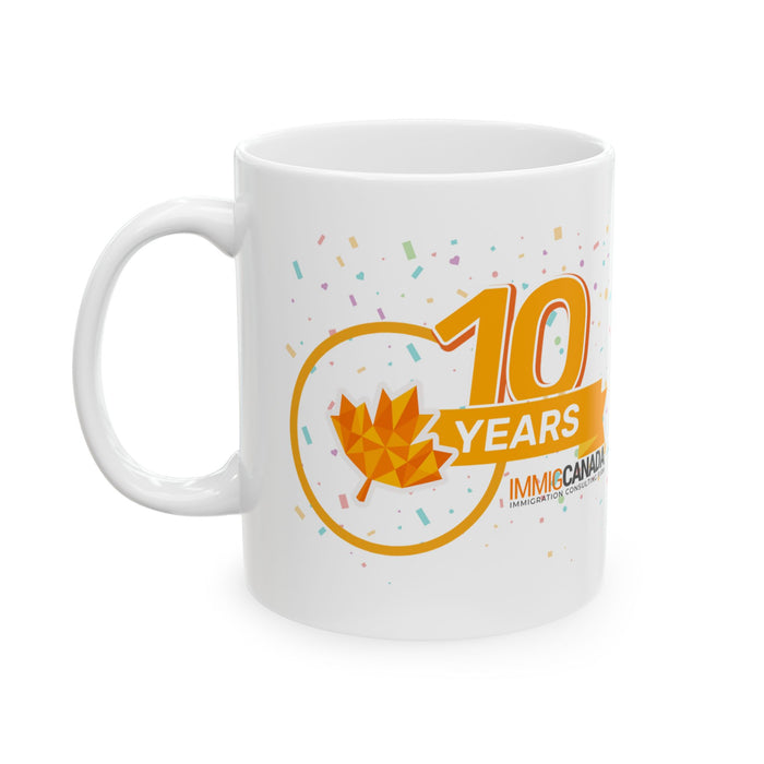 Personalized Celebratory Ceramic Mug, 10 Years Anniversary Gift, Canada Pride Coffee Cup, Birthday Celebration, Festive Drinkware
