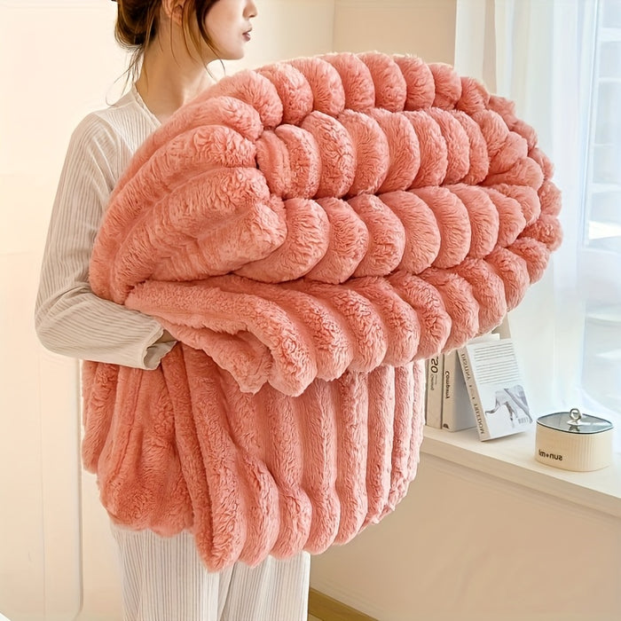 1pc Blanket Soft And Comfortable, Imitation Rabbit Hair Reversible Blanket Thermal Fleece Blanket Nap Blanket Air Conditioning Blanket Office Outdoor Camping Gift Blanket, Suitable For All Seasons