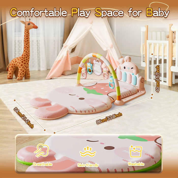 Bright Pink & Green Musical Youngsters Play Mat - Soft Padded Tummy Time Gym for Youngsters & Youngsters, Fun Activity Mat with Musical Notes & Animal Shapes, Easy Assembly, Durable PP Material