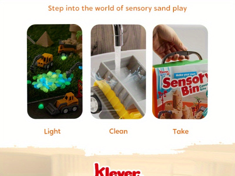 DIY Construction Sensory Bin for Toddlers with Glow in The Dark Stones, Sandbox with Lid Castle Building kit, Preschool Learning Activities Gifts for Boys Girls Age 3+