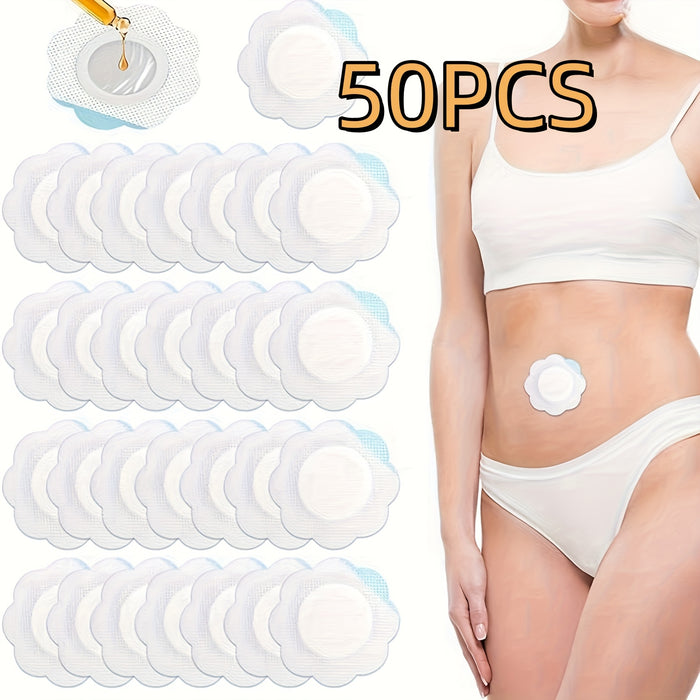 50pcs of Castor Oil Belly Button Wraps - Self-Adhesive Disposable Highly Absorbent Water-Soluble Cloth Pads for Navel Care.