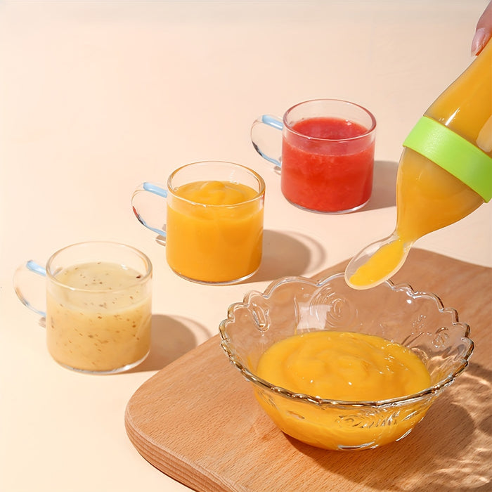 90ml/3oz Baby Silicone Spoon Feeder, Rice Paste Silicone Bottle & Spoon Set, Squeeze Food Feeder For Outside And Home Easter Gift