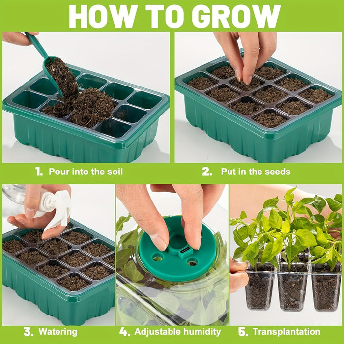 Seed Starter Disc with Growth Lamp, 2 Sets of Seed Germination Kits, with Adjustable Humidity Dome, Seedling Starter Disc with Heightening Lid, 8 Full Spectrum LED Bulbs for Indoor Plants, Mini Greenhouse for Seed Germination