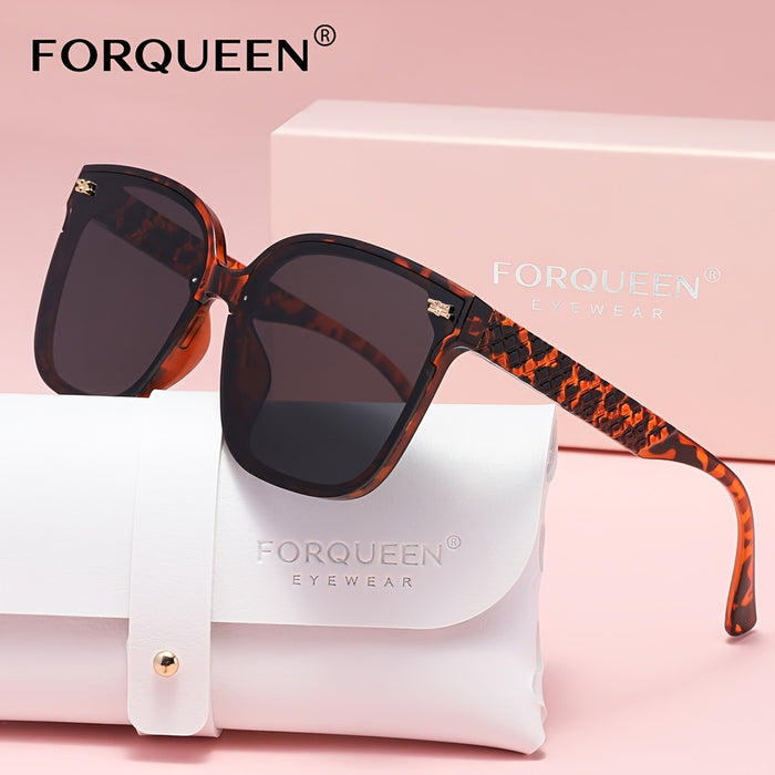 FORQUEEN Trendy Women's Polarized Fashion Glasses - Oversized Fashion Shades with Metal Hinges, Stylish Gradient Purple to Gray Design, Includes Protective Case for Summer Style