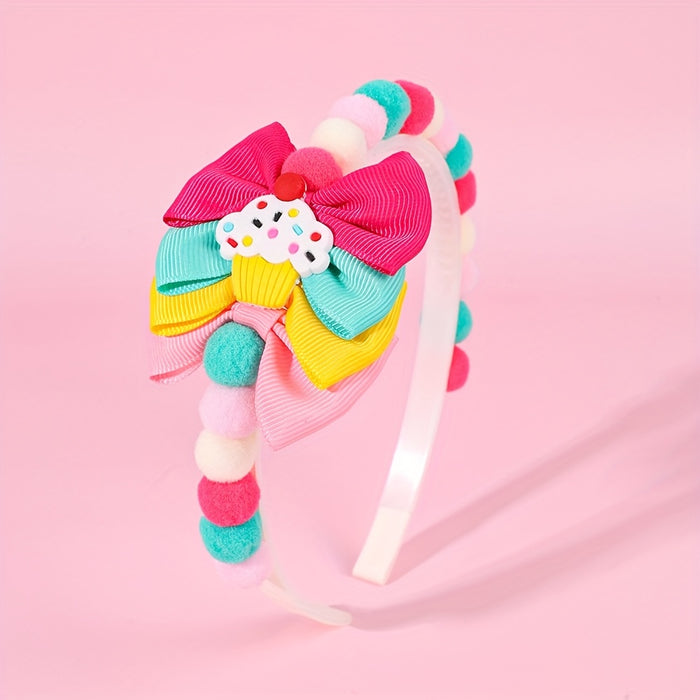 1pc Adorable Fluffy Rabbit Headband for Girls, Pink Polyester Bunny Hair Hoop with Pom Pom, Non-Woven Fabric, Sweet Hair Accessory for Easter Party