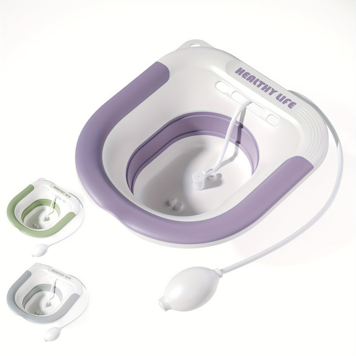 Wider Sitz Bath Kit - 1pc Collapsible Toilet Seat for Hemorrhoids, Postpartum Care with Deeper Bowl, Plastic, Drain Holes and Flusher Hose