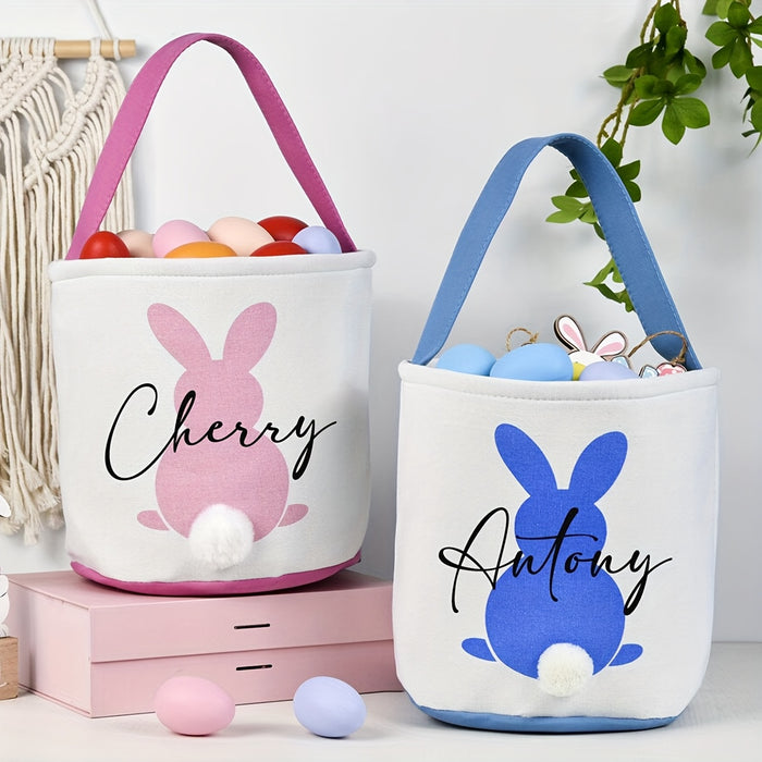 1pc Personalized Easter Basket with Embroidered Name - Cute Foldable Polyester Egg Hunt Basket, Lightweight & Hand Washable, Perfect for Easter Egg Hunts and Gifts, Personalized Gifts | Pastel Colored Basket | Foldable Design