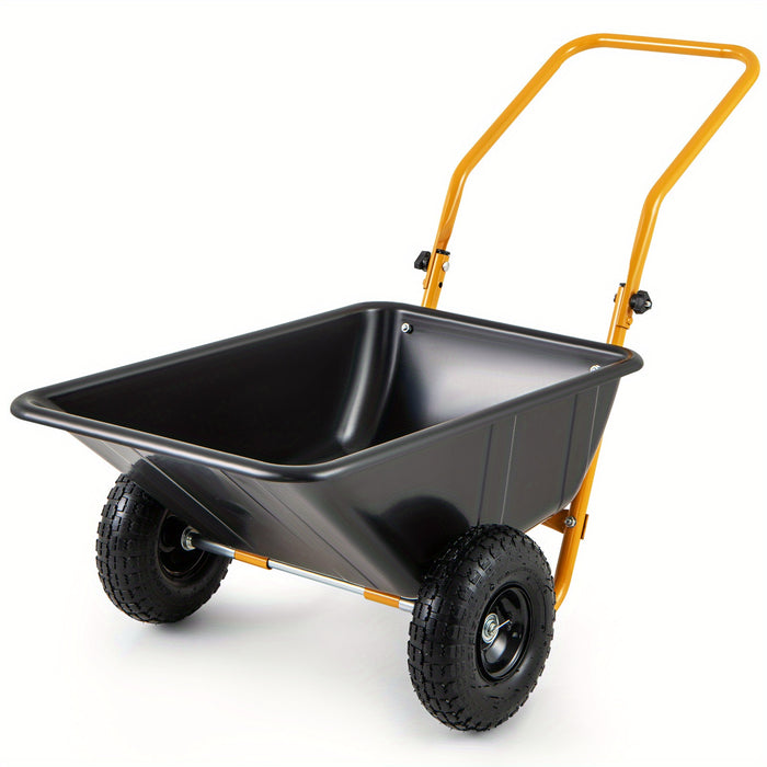 COSTWAY Dual-Wheel Wheelbarrow, Heavy-Duty Garden Utility Cart w/ Pneumatic Tires, 330 LBS Load Capacity, 21 Gal Volume, Foldable Handle, Yard Lawn Dump Cart for Moving Soil Gardening Tool Mulch Gravel.