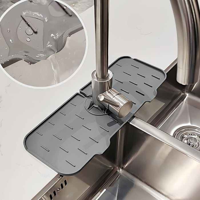 Silicone Faucet Splash Guard & Sponge Holder - Foldable Kitchen and Bathroom Countertop Protector Mat