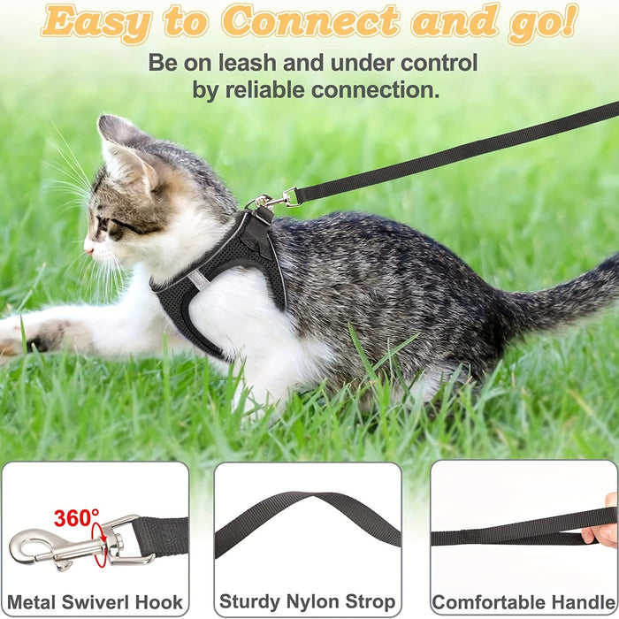 Escape-Proof Cat Harness & Leash Set: Reflective Soft Mesh Vest for Safe Outdoor Adventures with Your Kitten