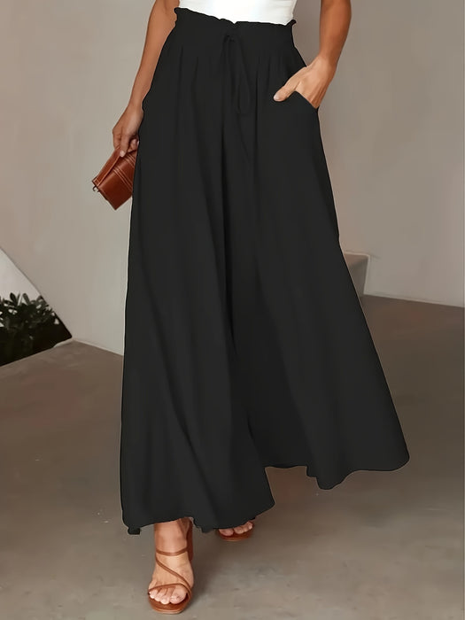 Women's Elastic Waist Wide Leg Tie-Front Pants, Casual Loose Linen Pants for Spring & Summer