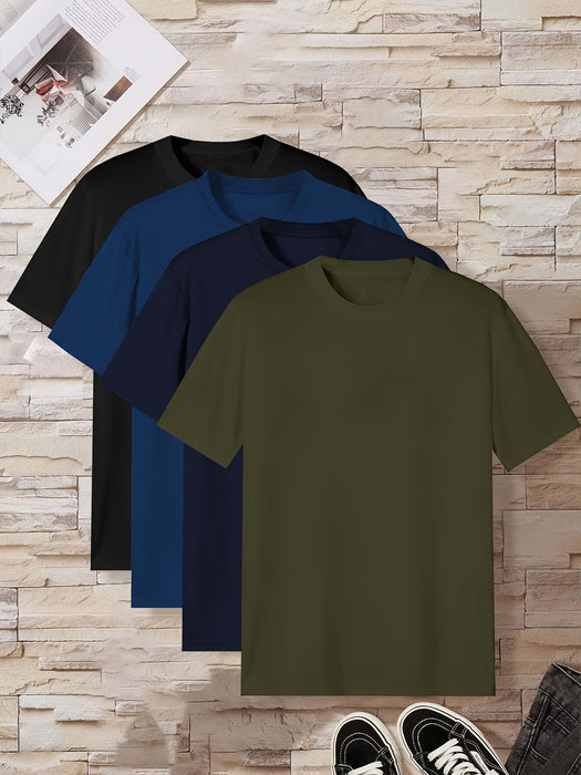 Men's Home Wear Solid Color T-shirt 4pcs Set