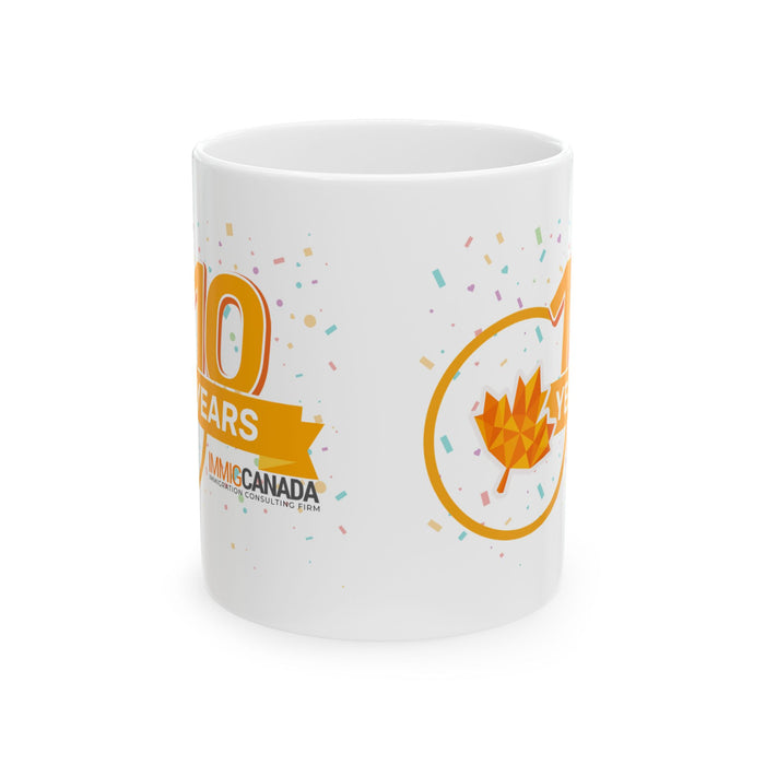Personalized Celebratory Ceramic Mug, 10 Years Anniversary Gift, Canada Pride Coffee Cup, Birthday Celebration, Festive Drinkware