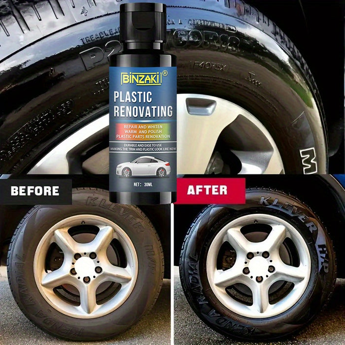 Binzaki Plastic Renovating Wax, 2.03oz, Black Interior Dashboard Shine Restorer, ABS Resin Repair Cream, Whitening Restoration Paste, Leather Sofa Seat Care, Car Tire Gloss Enhancer