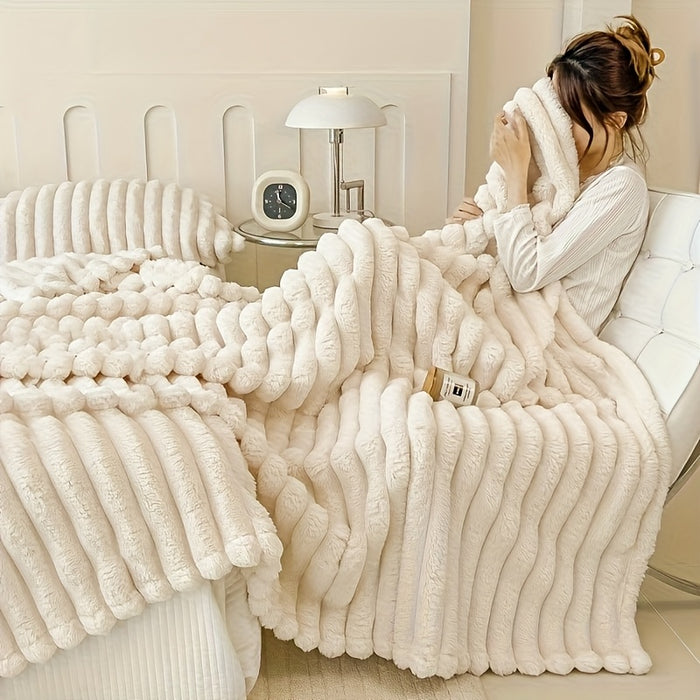 1pc Blanket Soft And Comfortable, Imitation Rabbit Hair Reversible Blanket Thermal Fleece Blanket Nap Blanket Air Conditioning Blanket Office Outdoor Camping Gift Blanket, Suitable For All Seasons