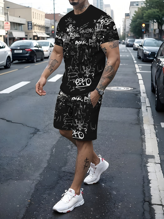 Men's Fashion Casual Short Sleeve Shorts 3D Set