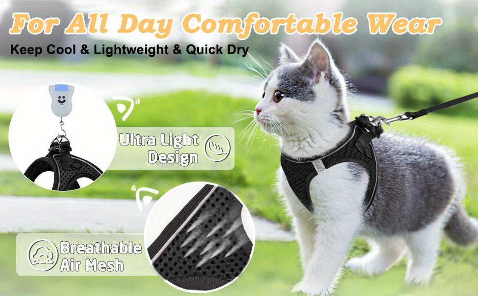 Escape-Proof Cat Harness & Leash Set: Reflective Soft Mesh Vest for Safe Outdoor Adventures with Your Kitten