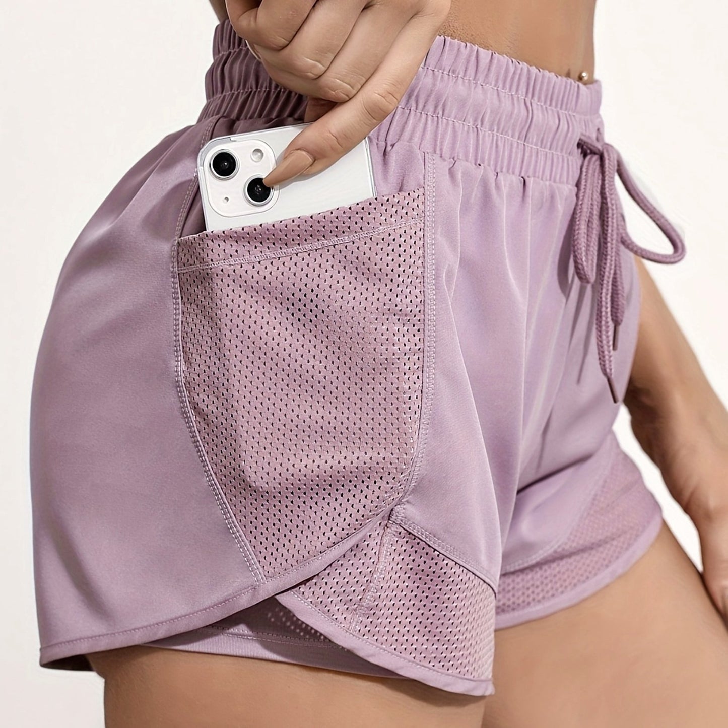 Women's 2-in-1 Yoga Shorts with Quick-Drying Fabric and Mesh Pockets for Casual Fitness and Gym Workouts