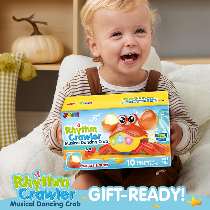 Crawling Crab Baby Toy - Tummy Time Toy, Interactive Big Crab Toy with Intelligent Sensor, Lights Buttons, Dancing Crab Auto-Avoiding Obstacles, Gift for Toddlers