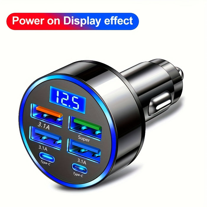 New Car Charger QC3.0 Fast Six-in-One Multi-Function Dual PD Car Adapter with Digital Display