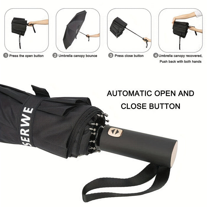 12-Bracket Windproof and Automatic Opening and Closing Button Teflon Coated Golf Umbrella with Extended Handle Travel Umbrella and High-end Umbrella Cover