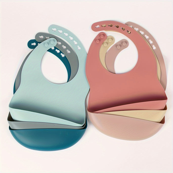 6pcs/3pcs/2pcs Combination Silicone Youngsters Bibs, BPA Free, Waterproof and Soft, Adjustable, Easy to Fold and Clean Youngsters Feeding Bibs, Suitable for Home Feeding