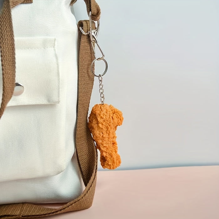 Simulation Fried Chicken Keychain Cute Funny PVC Key Chain Ring Purse Bag Backpack Charm Earbud Case Cover Accessories Photo Booth Props Gift