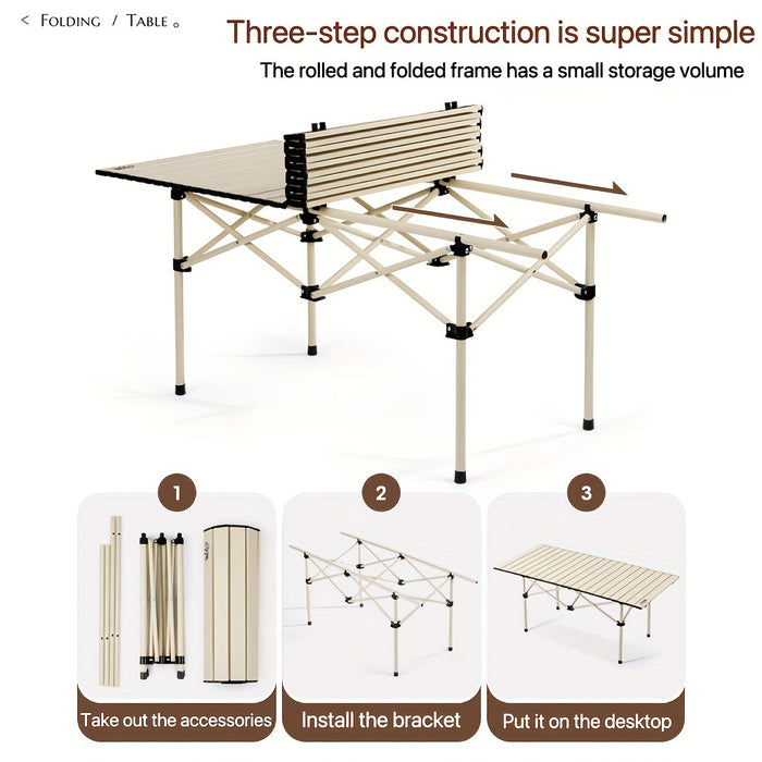 Portable Stainless Steel Folding Table, Camping Folding Table And Chairs, Barbecue Stall Table, Portable Camping Equipment, Outdoor Picnic Table, Suitable for Camping And Barbecuing - Compact And Easy to Carry Design.