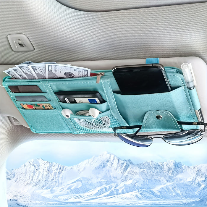 Car Sun Visor Organizer, Car Glasses Clip Storage Pocket Sunglasses Holder With Zipper Pocket For Car, Truck, SUV Auto Interior Accessories